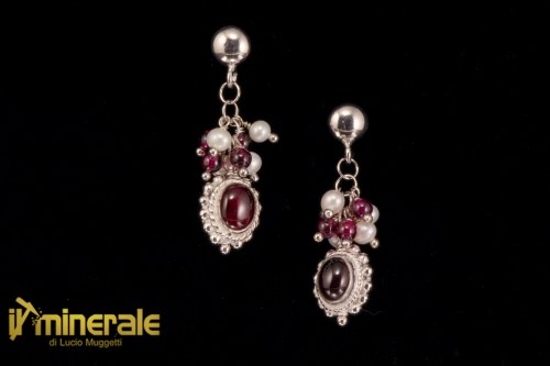 OR070pExNs1965-1_gioielli_argento_orecchini_pendenti_pietre_dure_granato_perle_coltivate